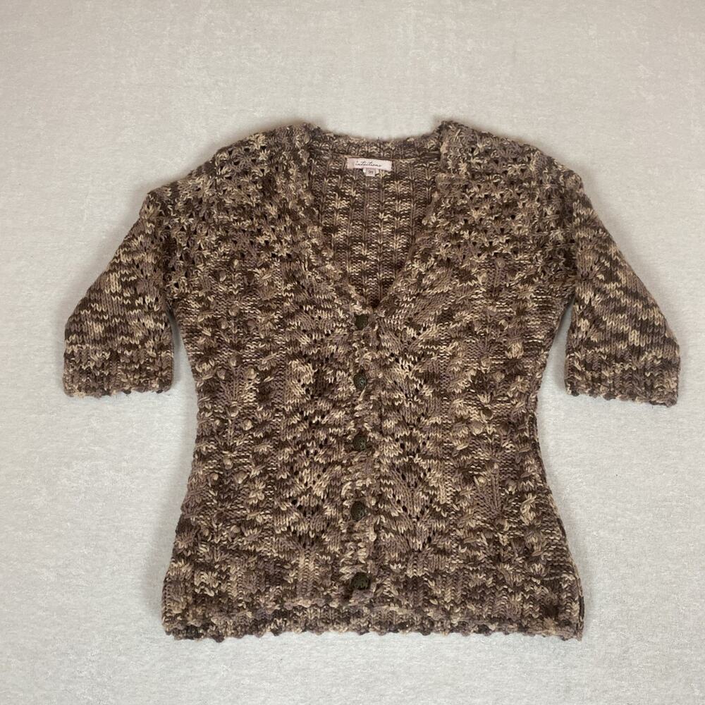 Intuitions Brown Bobble 3D Chunky Knit Short Sleeve Metal Button Cardigan Medium